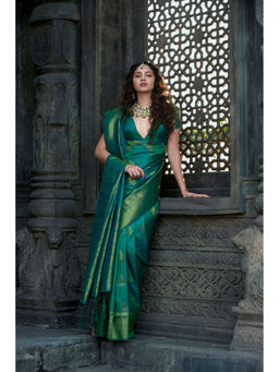 ISHKIYA - Green Woven Saree with Unstitched Blouse