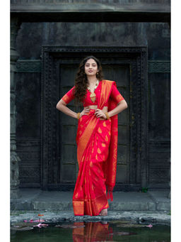 ISHKIYA - Pink Woven Saree with Unstitched Blouse