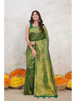 ISHKIYA - Green Woven Saree with Unstitched Blouse