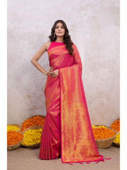 ISHKIYA - Pink Woven Saree with Unstitched Blouse