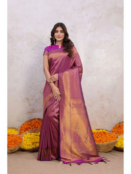 ISHKIYA - Purple Woven Saree with Unstitched Blouse