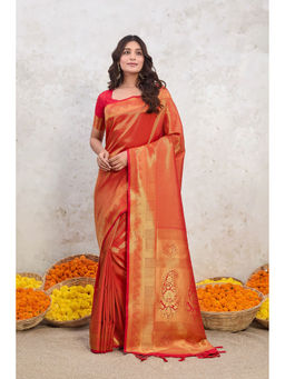 ISHKIYA - Red Woven Saree with Unstitched Blouse