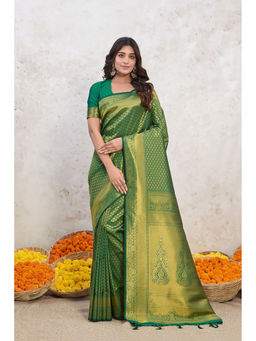 ISHKIYA - Green Woven Saree with Unstitched Blouse