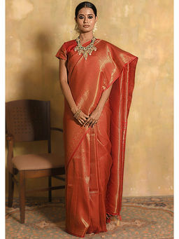 ISHKIYA - Red Woven Saree with Unstitched Blouse