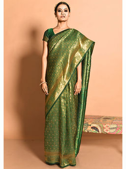 ISHKIYA - Green Woven Saree with Unstitched Blouse