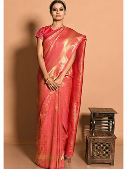 ISHKIYA - Pink Woven Saree with Unstitched Blouse