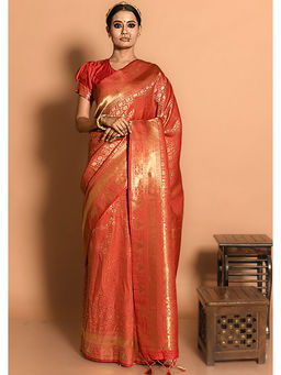 ISHKIYA - Red Woven Saree with Unstitched Blouse