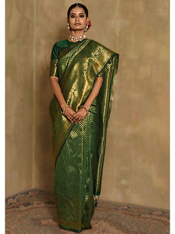 ISHKIYA - Green Woven Saree with Unstitched Blouse