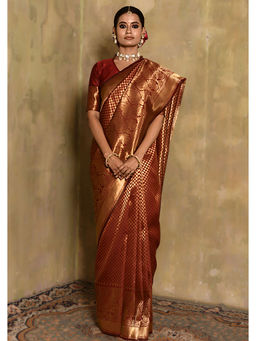 ISHKIYA - Maroon Woven Saree with Unstitched Blouse