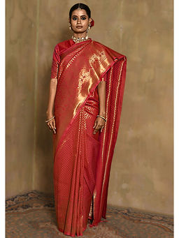 ISHKIYA - Pink Woven Saree with Unstitched Blouse