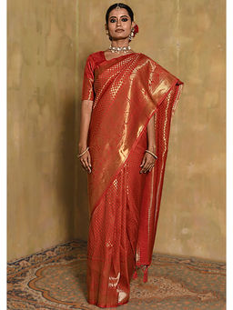 ISHKIYA - Red Woven Saree with Unstitched Blouse