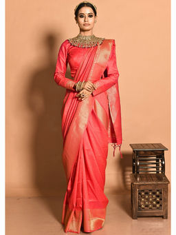 ISHKIYA - Pink Woven Saree with Unstitched Blouse