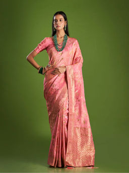 ISHKIYA - Pink Woven Saree with Unstitched Blouse
