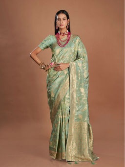 ISHKIYA - Green Woven Saree with Unstitched Blouse