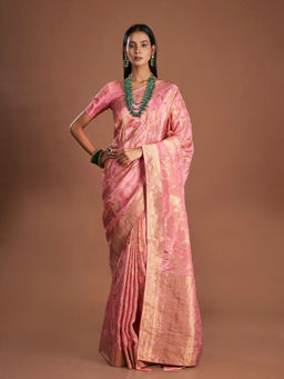 ISHKIYA - Pink Woven Saree with Unstitched Blouse