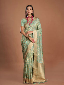 ISHKIYA - Green Woven Saree with Unstitched Blouse