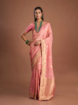 ISHKIYA - Pink Woven Saree with Unstitched Blouse