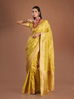 ISHKIYA - Yellow Woven Saree with Unstitched Blouse