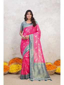 ISHKIYA - Pink Woven Saree with Unstitched Blouse