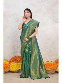 ISHKIYA - Green Woven Saree with Unstitched Blouse