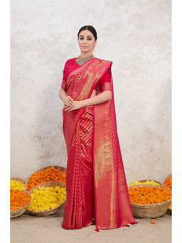 ISHKIYA - Pink Woven Saree with Unstitched Blouse