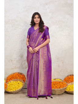 ISHKIYA - Purple Woven Saree with Unstitched Blouse