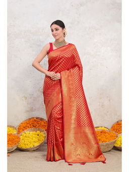 ISHKIYA - Red Woven Saree with Unstitched Blouse
