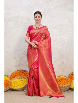 ISHKIYA - Pink Woven Saree with Unstitched Blouse