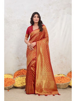 ISHKIYA - Red Woven Saree with Unstitched Blouse
