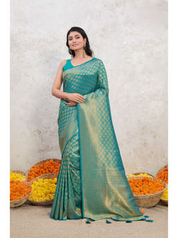 ISHKIYA - Teal Woven Saree with Unstitched Blouse