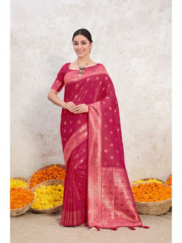 ISHKIYA - Pink Woven Saree with Unstitched Blouse