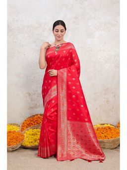 ISHKIYA - Red Woven Saree with Unstitched Blouse
