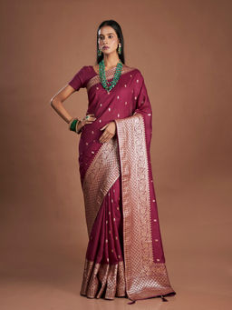 ISHKIYA - Burgundy Woven Saree with Unstitched Blouse
