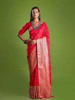 ISHKIYA - Red Woven Saree with Unstitched Blouse