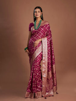 ISHKIYA - Burgundy Woven Saree with Unstitched Blouse