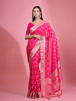 ISHKIYA - Pink Woven Saree with Unstitched Blouse