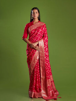 ISHKIYA - Red Woven Saree with Unstitched Blouse