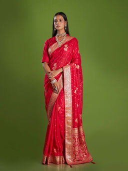 ISHKIYA - Red Woven Saree with Unstitched Blouse