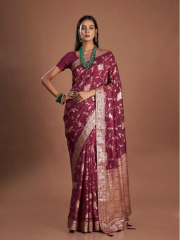ISHKIYA - Burgundy Woven Saree with Unstitched Blouse