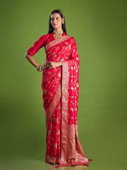 ISHKIYA - Red Woven Saree with Unstitched Blouse
