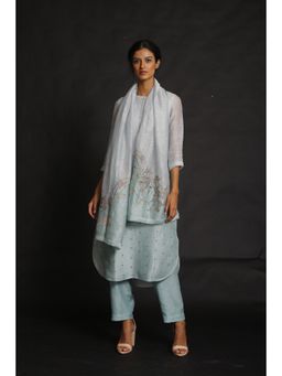 OJA - Flowery Aqua Blue Kurta and Trouser with Dupatta (Set of 3)