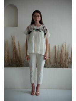 OJA - Fern White Half Sleeve Embroidered Co-Ord (Set of 3)