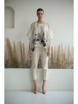 OJA - Fern White Embroidered Flared Sleeves Co-Ord (Set of 3)