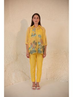 OJA - Fern Pastel Yellow Embroidered 3 Piece Co-Ord (Set of 3)