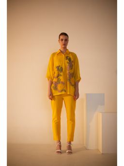 OJA - Fern Yellow Embroidered 3 Piece Co-Ord (Set of 3)