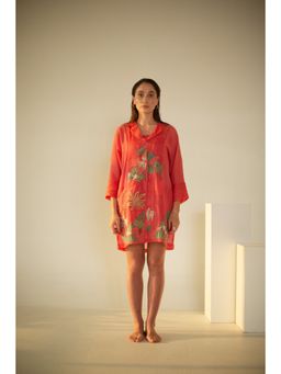 OJA - Fern Coral Red Embroidered Co-Ord (Set of 3)