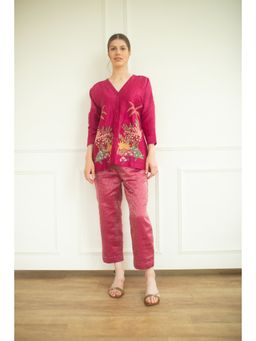 OJA - Aurum Pink Embroidered Tunic and Pant Co-Ord (Set of 2)