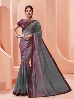Odette - Grey Elegant Lycra Saree with Unstitched Blouse