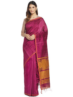 Fabindia - Magenta Printed Silk Saree