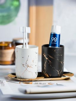 The Better Home - Ceramic Toothbrush Holders with Tray - White & Black